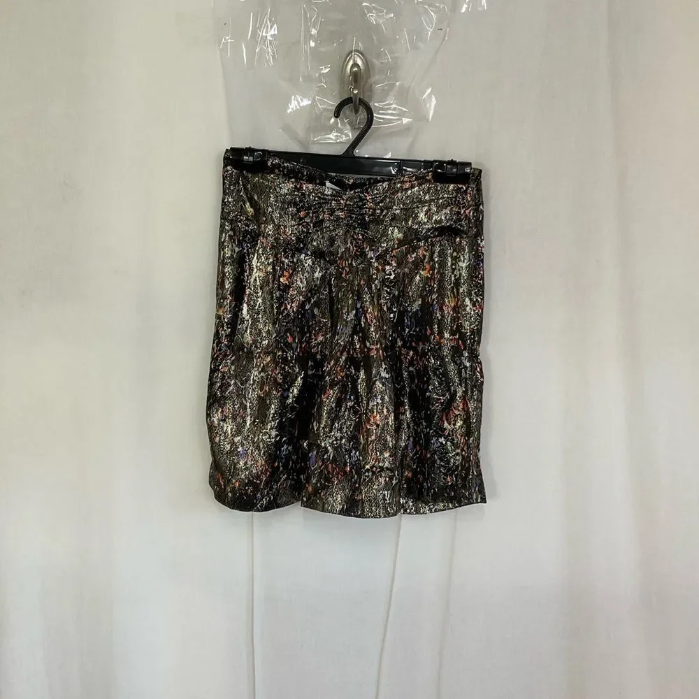 NEW IRO Black Multicolor Maziar Metallic Printed Silk Blend Mini Skirt Size 4